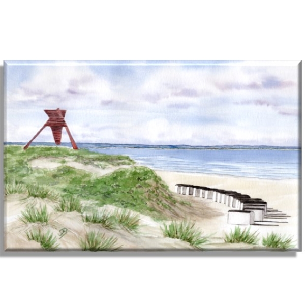 Leinwand 40 x 30 cm Keilrahmen Canvas-Leinen Folienmagnet Aquarell Maritim Kunst Druck Kunstdruck Dänemark Nordsee Blokhus Bake Strand